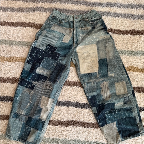 We The Free Patchwork Wide-Leg Pants in Blue and Gray - Picture 2 of 4
